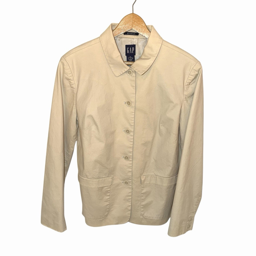 Y2K Vtg Gap Women Khaki Blazer Jacket Chino Cotton 5 Button SzM READ Lt Academia